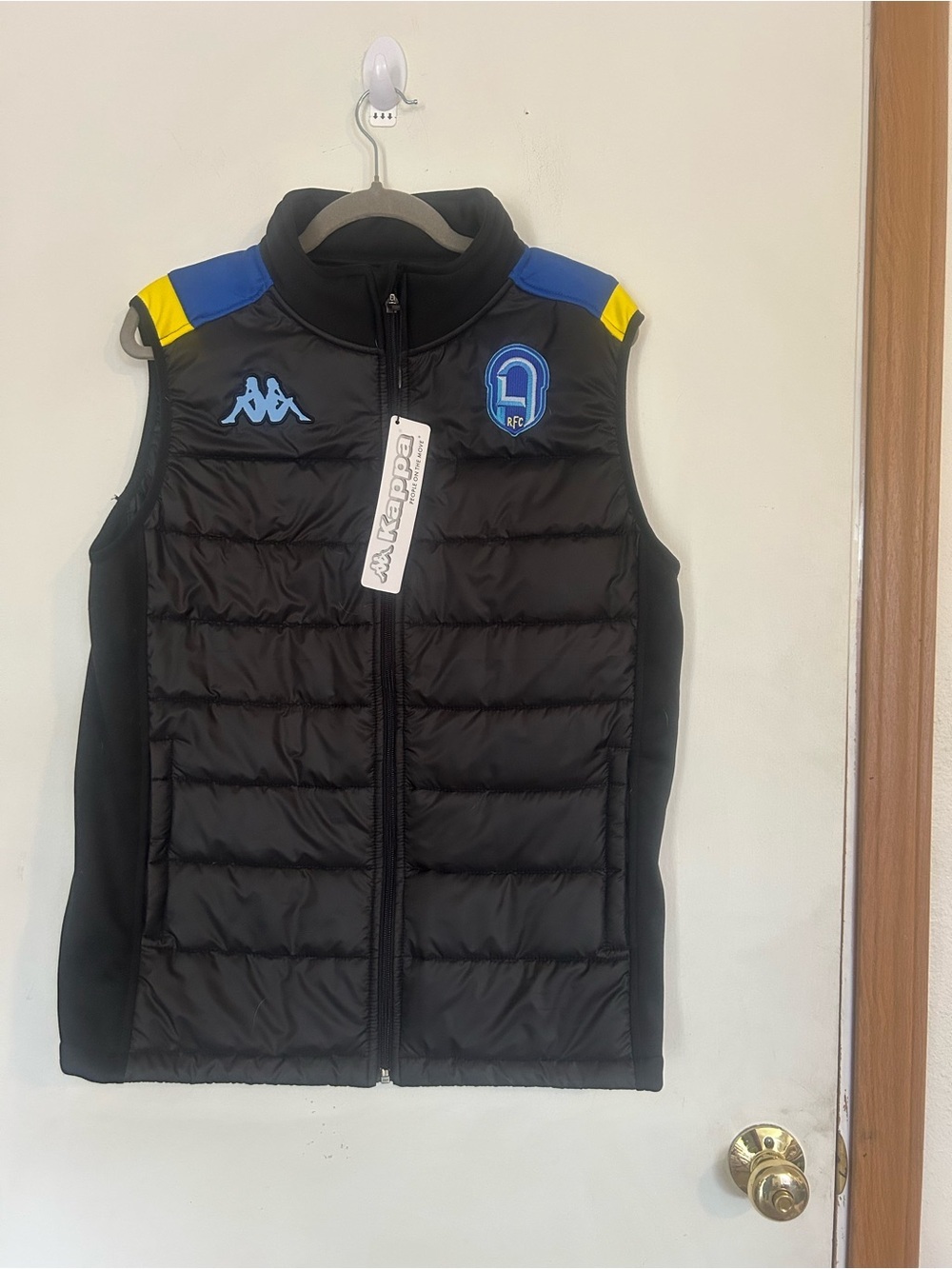 NWT MediumKappa Black Quilted Vest with Blue and Yellow Shoulder Panels